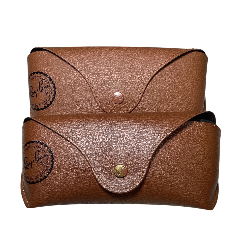 Ray-Ban Brown Pebble Grain Sunglasses Case Bundle of 2 Snap Closure Luxottica